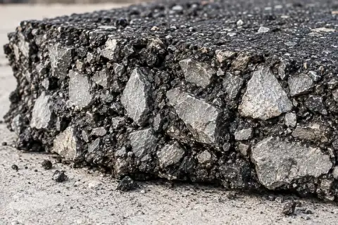 Immagine illustrativa: sezione di conglomerato di base con aggregati grossi nella matrice bituminosa